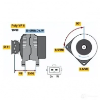 Генератор BOSCH Audi A3 (8L) 1 1996 – 2003 JBFZI KC (>) 14V 50/90A 0123320032