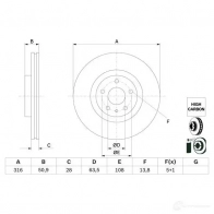 Тормозной диск BOSCH Ford Mondeo 5 (CNG, CF) Универсал 2.0 TDCi Bi Turbo 210 л.с. 2015 – 2025 5I5GJ 4 0986479d46
