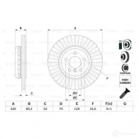 Тормозной диск BOSCH E1 90R 02C0481/0024 0986479e08 BD 2672 Bmw 5 (F11) 6 Универсал 3.0 535 i xDrive 306 л.с. 2010 – 2024