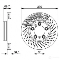 Тормозной диск BOSCH Porsche 911 (997) 4 Тарга 3.8 Carrera 4S 385 л.с. 2008 – 2012 FSFYIK6 0986479580 B D1423