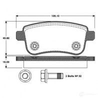 Тормозные колодки, комплект BOSCH E9 90R - 01119/2538 DXSC7A Renault Scenic (JZ) 3 Минивэн 1.4 16V (JZ0F. JZ1V) 131 л.с. 2009 – 2025 0986tb3093