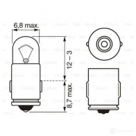 Лампа T2W 2 Вт 12 В BOSCH 350322 X5WVEP 12V 2W PURE LIGHT 1987302224 - Изображение 3