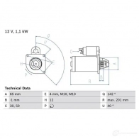 Стартер BOSCH 2 174 0986021741 E2TT4 331635