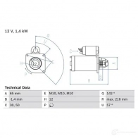 Стартер BOSCH Renault Megane (KA) 1 Универсал 1.9 dCi (KA05. KA1F) 102 л.с. 2001 – 2003 22 91 JTKB16 0986022910