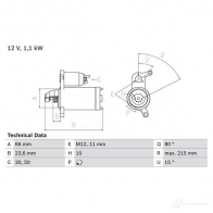 Стартер BOSCH 2 401 Audi A5 (8T3) 1 Купе 2.0 Tfsi 224 л.с. 2013 – 2016 JGIGUM 0986024010