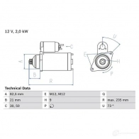 Стартер BOSCH Volkswagen Crafter (2F, 30, 50) 1 Грузовик 2.5 TDI 163 л.с. 2006 – 2011 0986021630 4EHOU 2 163