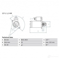 Стартер BOSCH 2 180 0986021800 Mercedes E-Class (W212) 4 Седан 3.5 E 350 CGI (2157) 292 л.с. 2009 – 2011 EUV6P9