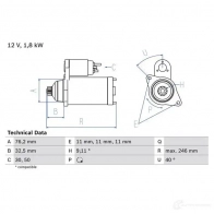 Стартер BOSCH KYPYDOB 17 00 Volkswagen Transporter (T4) 4 Грузовик 2.5 TDI 88 л.с. 1998 – 2003 0986017000