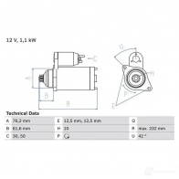 Стартер BOSCH 189 2 IA5RC0 Audi TT (8N9) 1 Кабриолет 3.2 Vr6 Quattro 250 л.с. 2003 – 2006 0986018920