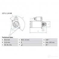 Стартер BOSCH G2QU3N 1 819 Audi 80 (B4, 8C5) 4 Универсал 2.2 S2 Quattro 230 л.с. 1993 – 1995 0986018190