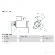 Стартер BOSCH HQ5BB 227 3 Opel Astra (J) 4 Универсал 1.3 CDTI (35) 95 л.с. 2010 – 2014 0986022730