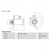 Стартер BOSCH 2 090 5TZZPF6 0986020900 Ford KA 1 (CCQ, RB) Хэтчбек 1.3 i 70 л.с. 2002 – 2008