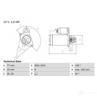 Стартер BOSCH 0986020401 20 40 EJM4RQV Mitsubishi Lancer 9 (CS3A) Седан 1.6 (CS3A) 105 л.с. 2000 – 2007