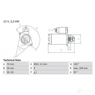 Стартер BOSCH 24 12 Audi A8 Q67B0 0986024120