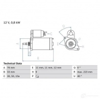 Стартер BOSCH 43MZR6 0986012600 12 60 Seat Toledo (1L) 1 1991 – 1998