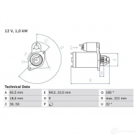 Стартер BOSCH Opel Vectra (B) 2 Седан 1.8 i 16V (F19) 116 л.с. 1995 – 2000 0986016880 AHMXH 168 8