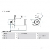 Стартер BOSCH 4047026351057 V 4OQI 0986028050 Audi A3 (8P) 2 2003 – 2012