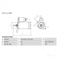Стартер BOSCH 16 11 CCTU6N 0986016110 Seat Toledo (1L) 1 1991 – 1998