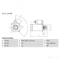 Стартер BOSCH 0986016011 88U1G3S 1 601 Kia Carens (FJ) 2 2002 – 2006