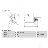 Стартер BOSCH 180 6 Audi A6 (C5) 2 Седан 4.2 Quattro 299 л.с. 1998 – 2005 SUYAV 0986018060