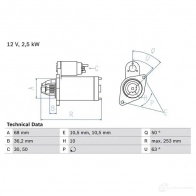 Стартер BOSCH 251 2 NOS1SD 0986025120 Porsche Panamera (970) 1 Хэтчбек 3.6 4 300 л.с. 2010 – 2013