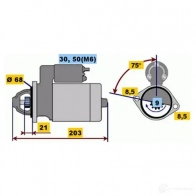 Стартер BOSCH 0001106015 Opel Corsa (C) 3 Хэтчбек 1.0 (F08. F68) 58 л.с. 2000 – 2003 DW (R) 12V 0,9 KW 8K6D52
