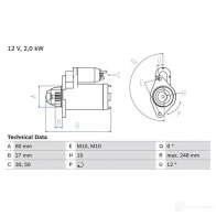 Стартер BOSCH 4047026114560 0986023110 HC 2G3 Mercedes C-Class (W204) 3 Седан 3.5 C 350 4 matic (2088) 306 л.с. 2011 – 2014