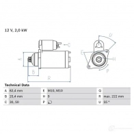 Стартер BOSCH 22 82 0986022820 B6JE5 Hyundai Tucson (JM) 1 Кроссовер 2.0 CRDi AWD 136 л.с. 2006 – 2010