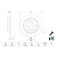 Тормозной диск BOSCH Honda Fit 4 (GK, GP) 2013 – 2020 QI8 C9 0 986 479 E95